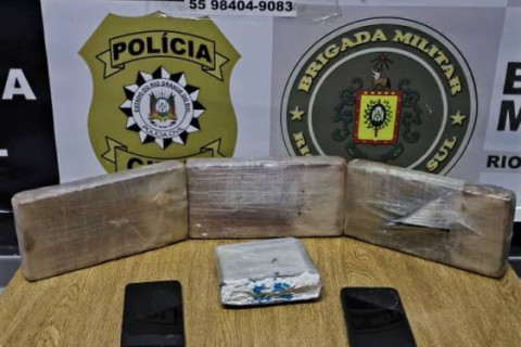 Ação conjunta da Polícia Civil e Brigada Militar apreende 3,8 kg de cocaína e prende suspeito em Três de Maio