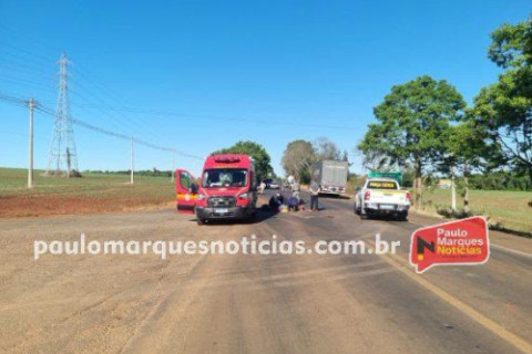 Idoso fica ferido em acidente entre moto e caminhonete na BR-472, em Três de Maio